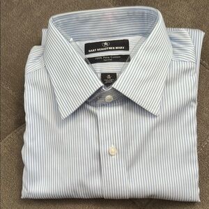 Hart Schaffner Marx Blue Dress Shirt with Classic Pinstripes